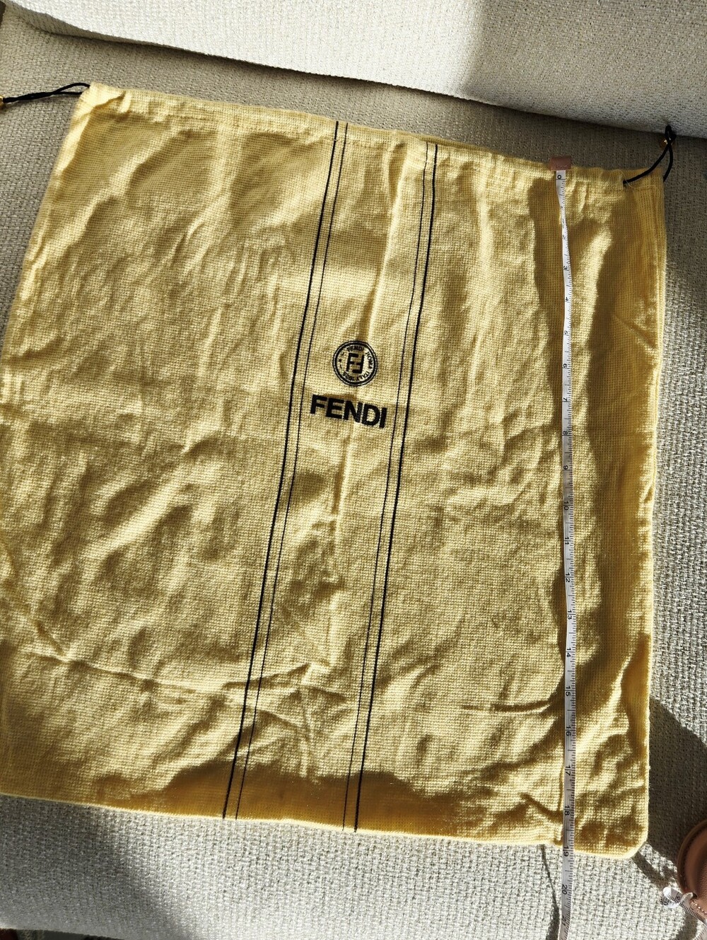 Fendi Yellow Drawstring Skirt Dust Bag with Black Logo